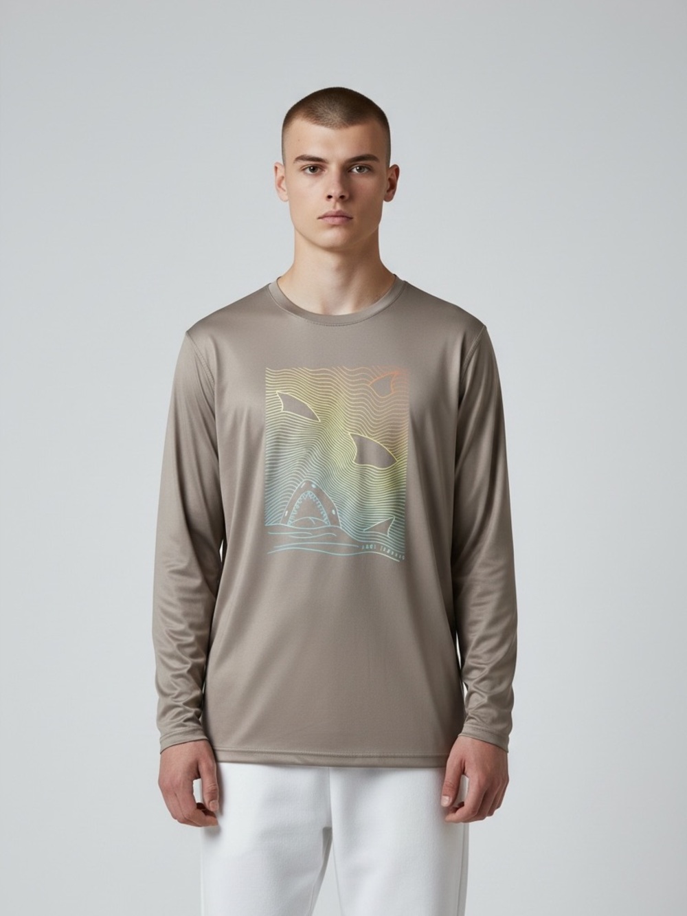 Reel Legends Taupe Long-Sleeve Graphic Performance Tee Youth XXL-18 Fishing Fun